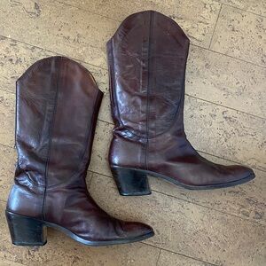 Made in Italy 🇮🇹 Classic Maroon/Brown 100% Leather Cowboy Boots Size 42